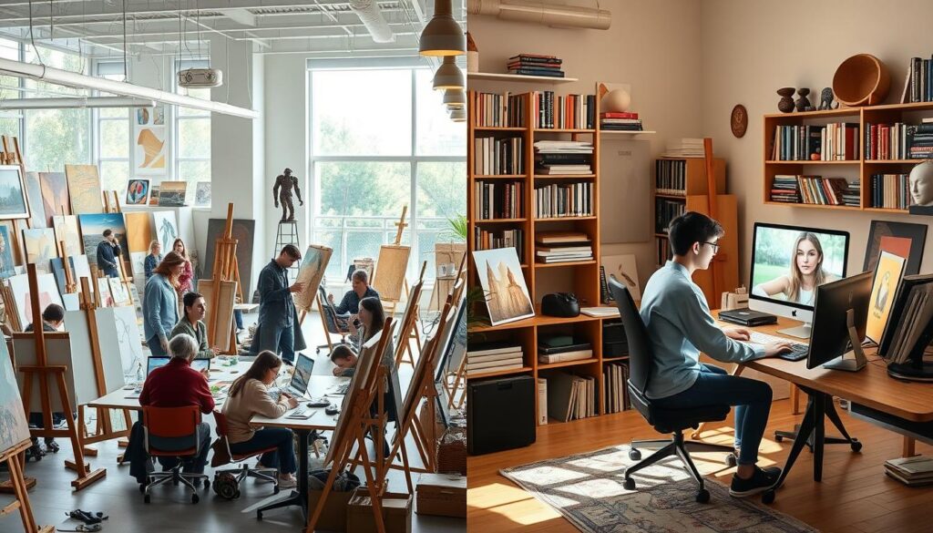 Vergleich von On-Campus und Online-Studiengängen in Kunst und Design
